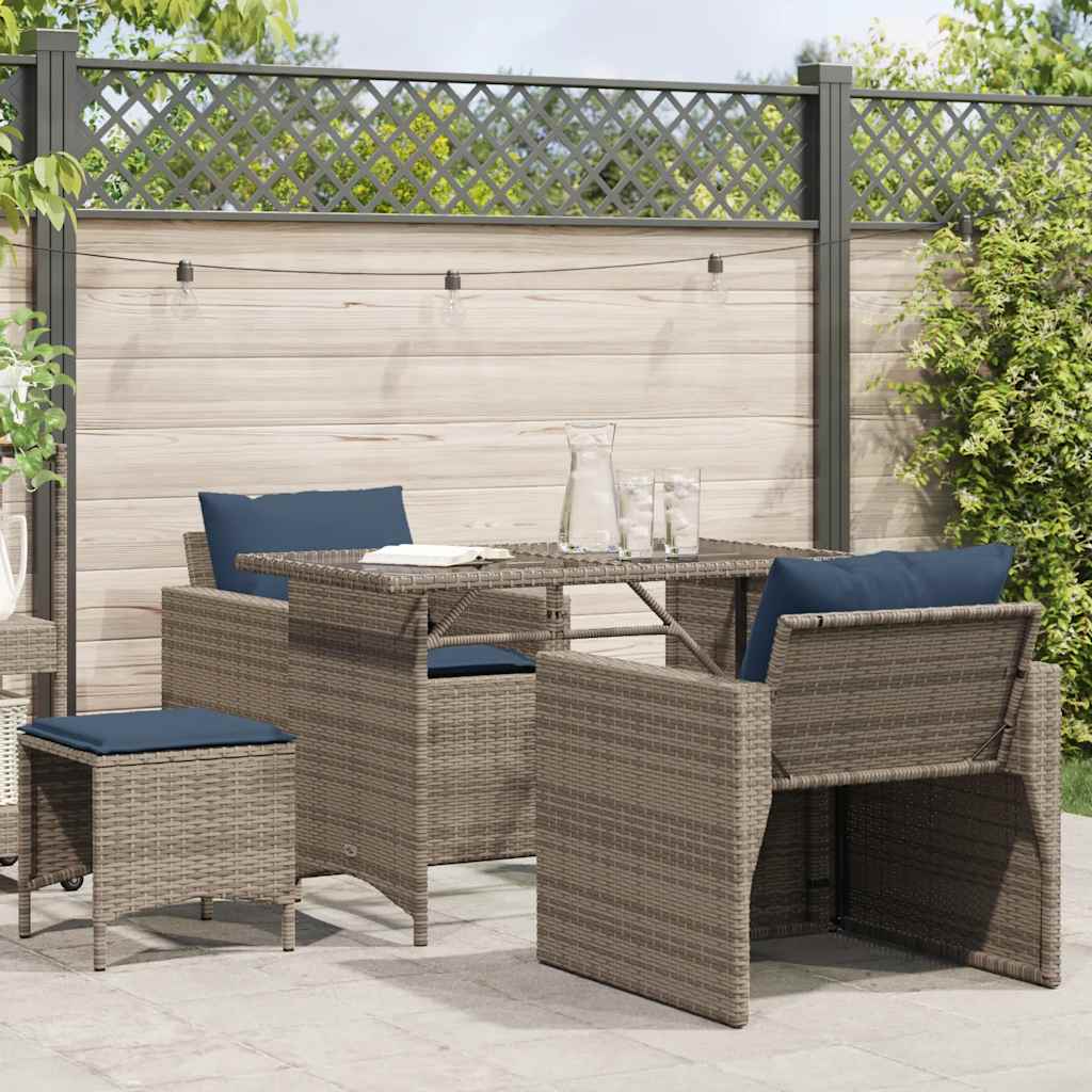 4 Pcs conjunto sofás de jardim c/ almofadões vime PE cinzento