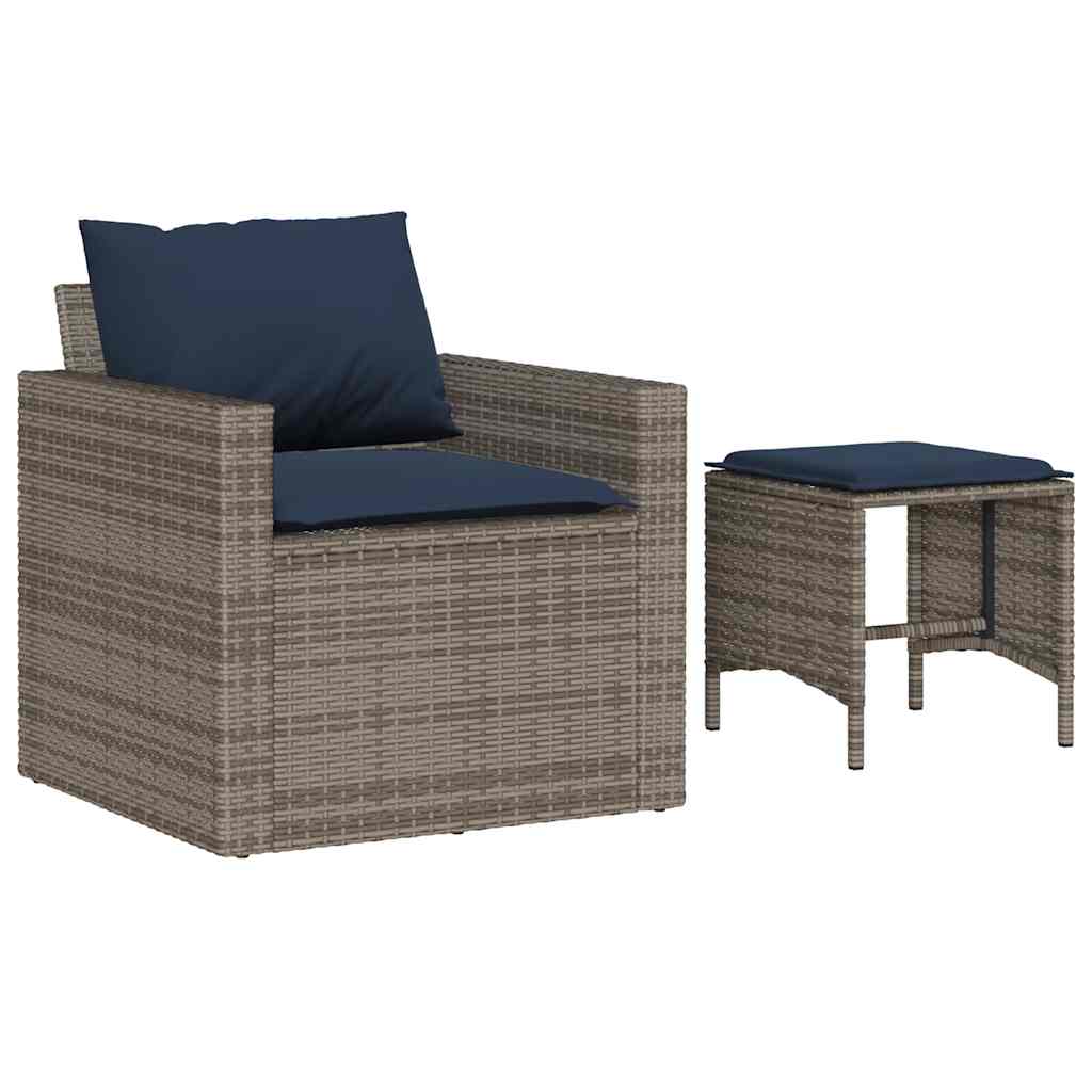 4 Pcs conjunto sofás de jardim c/ almofadões vime PE cinzento
