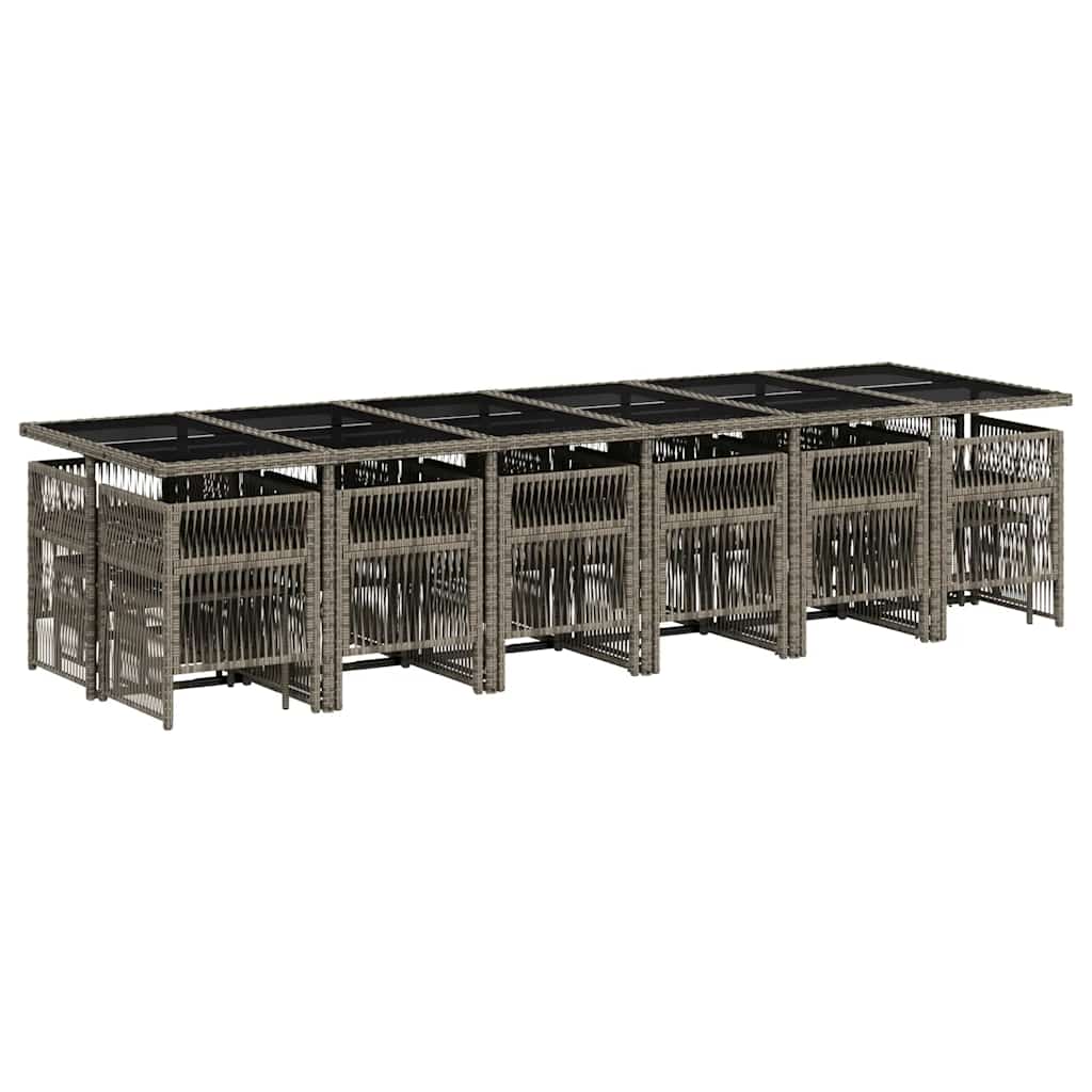 17 Pcs conj. de jantar p/ jardim c/ almofadões vime PE cinzento