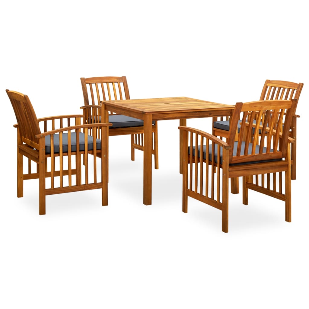 5 Pcs conjunto de jantar p/ jardim c/ almofadões acácia maciça