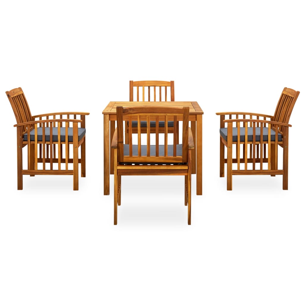 5 Pcs conjunto de jantar p/ jardim c/ almofadões acácia maciça