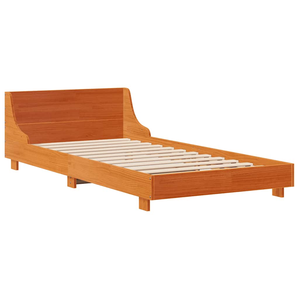 Cama sem colchão 100x200 cm pinho maciço castanho-mel