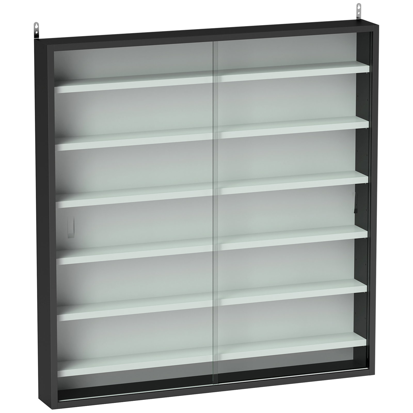 Vitrina de parede em madeira com prateleiras ajustáveis e 2 portas deslizantes de vidro 80x9,5x83 cm preto