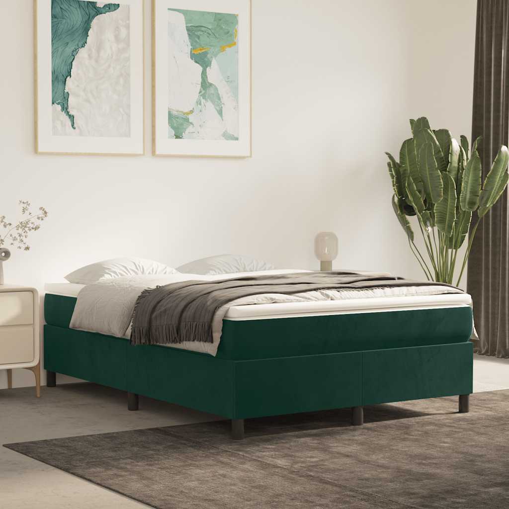 Estrutura de cama com molas 140x190 cm veludo verde-escuro