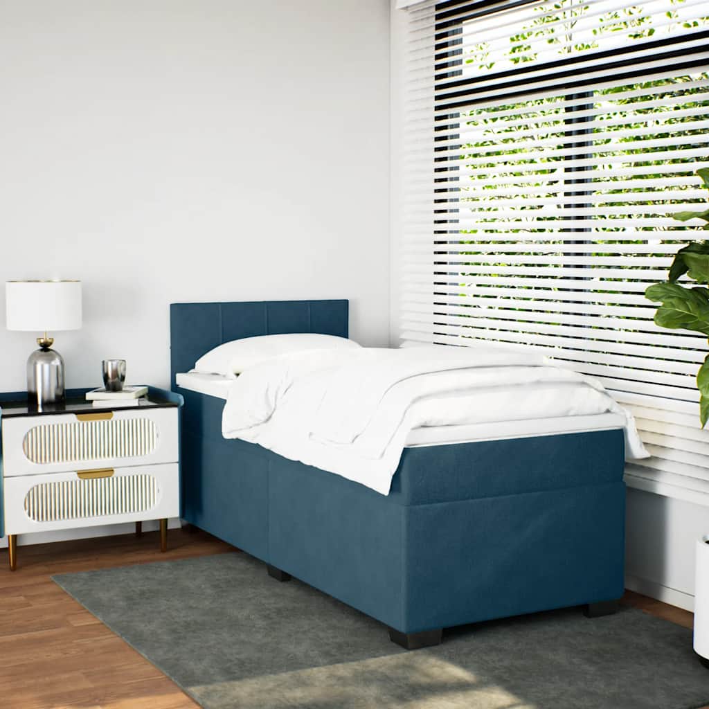 Cama com molas/colchão 100x200 cm veludo azul-escuro