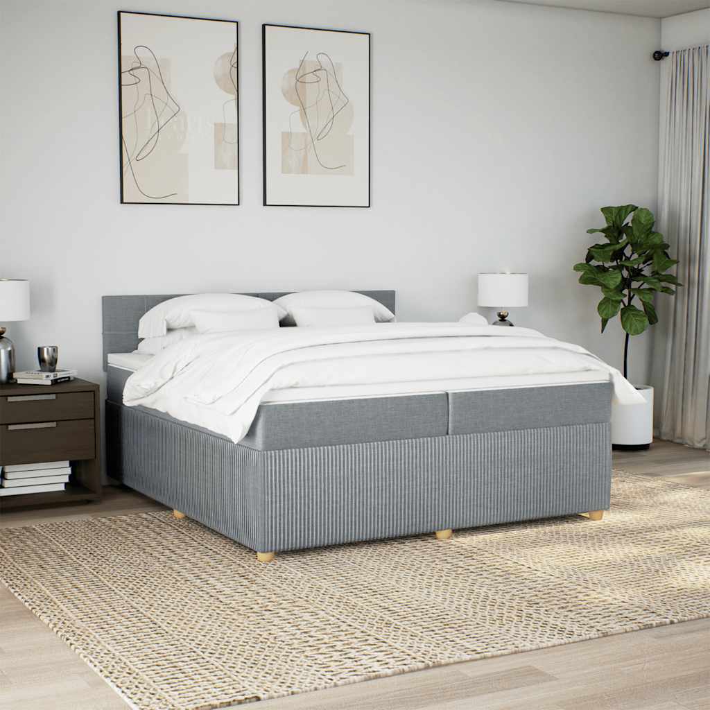 Cama com molas/colchão 200x200 cm tecido cinza-claro