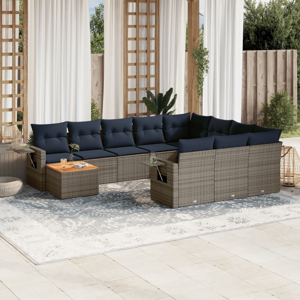 Conjunto de sofá de jardim com 11 peças e almofadas em rattan sintético cinza