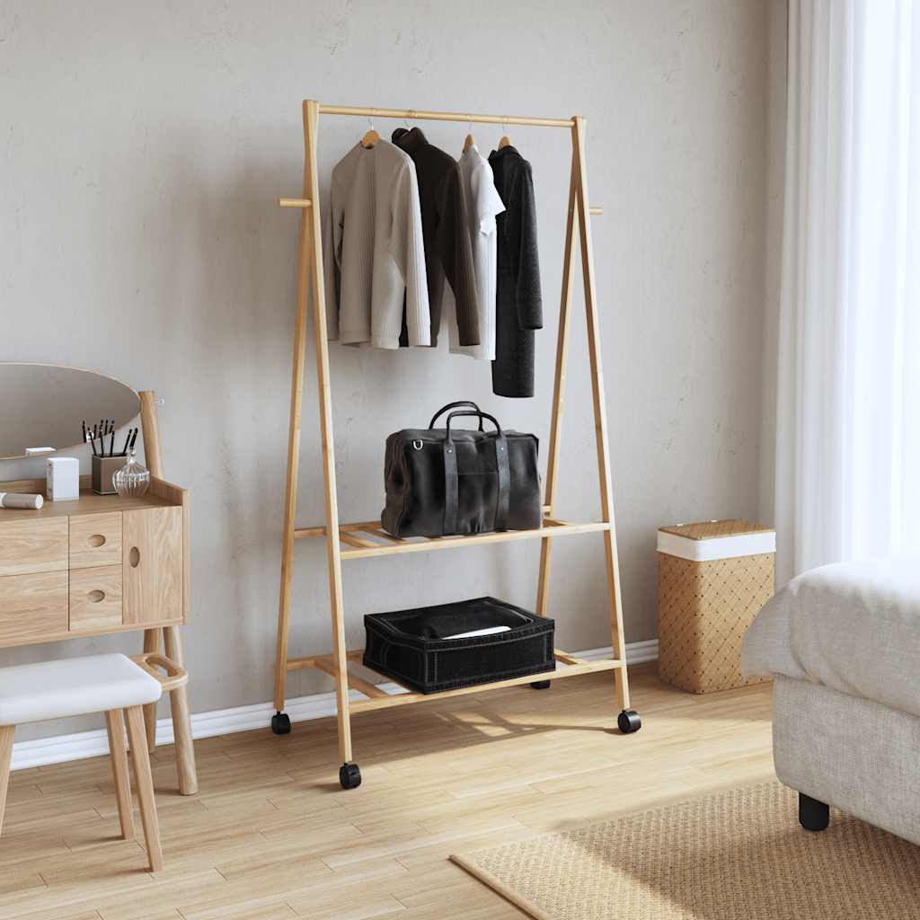 Cabide com prateleiras e rodas 96x45,5x155,5 cm bambu