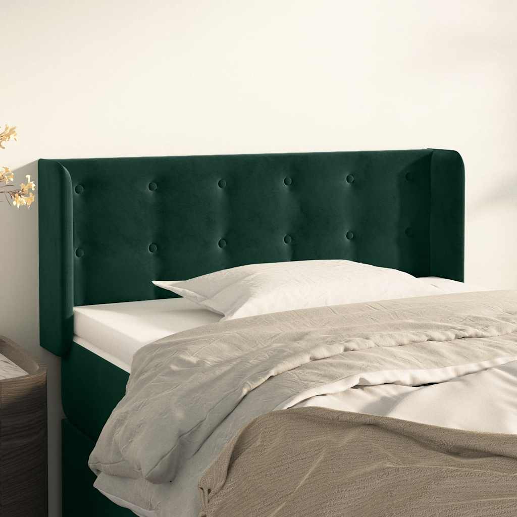 Cabeceira de cama c/ abas veludo 93x16x78/88 cm verde-escuro