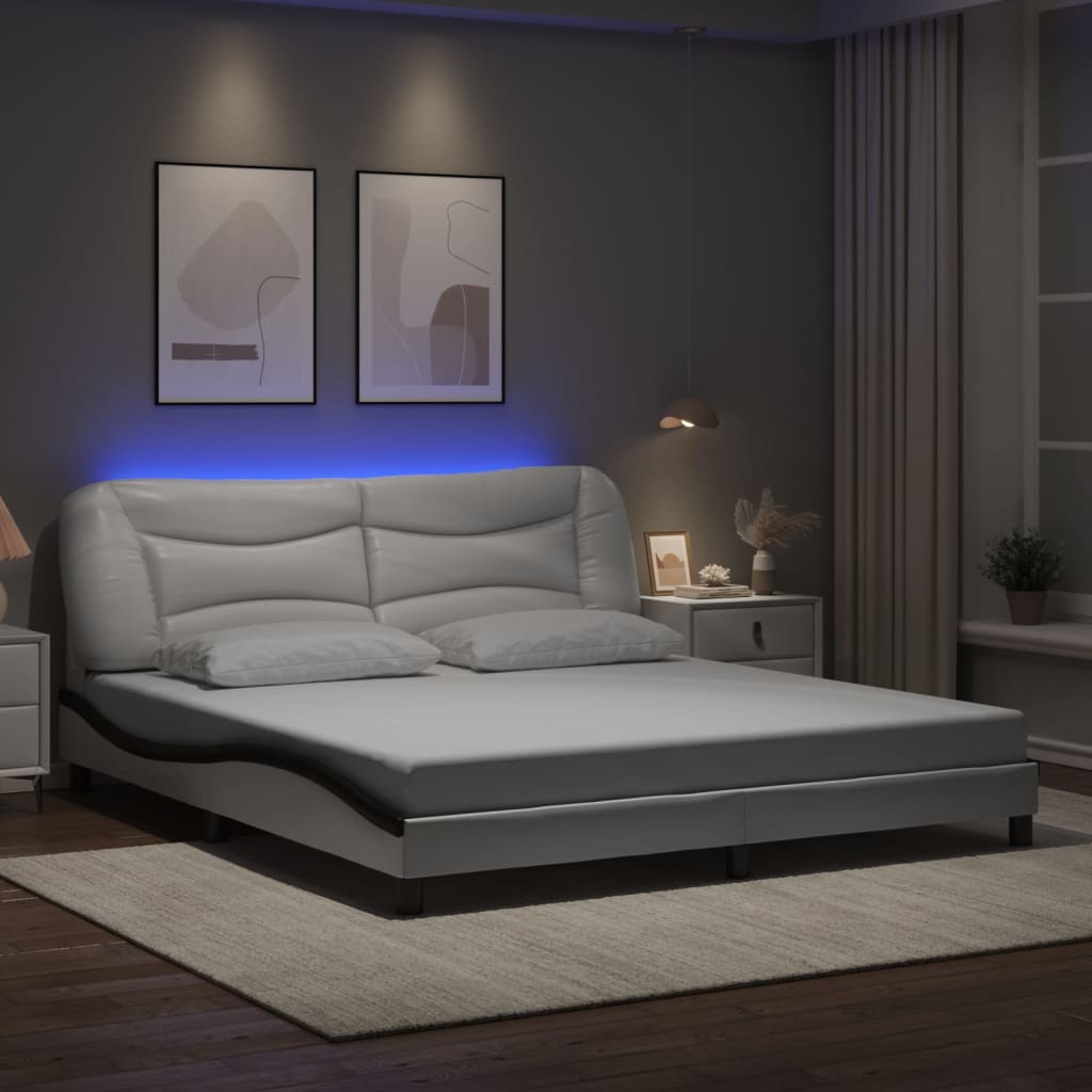 Estrutura de cama com LED sem colchão hvar 180x200cm branco/preto
