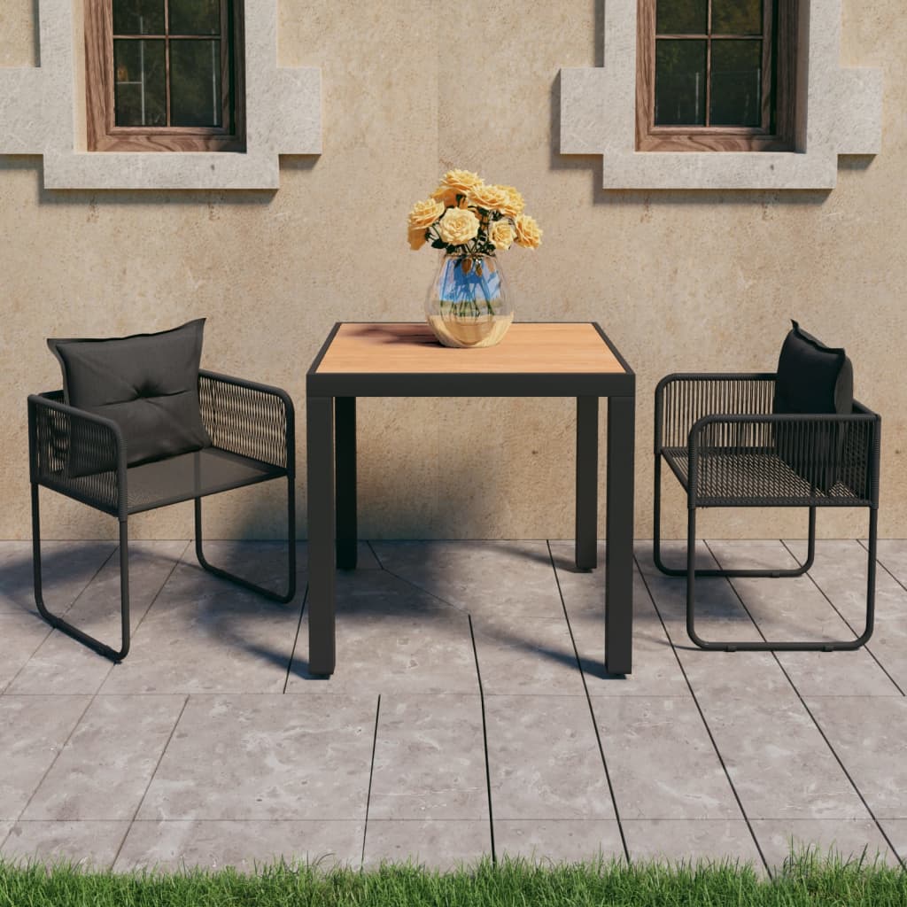 3 Pcs conjunto de jantar p/ jardim vime de PVC preto e castanho