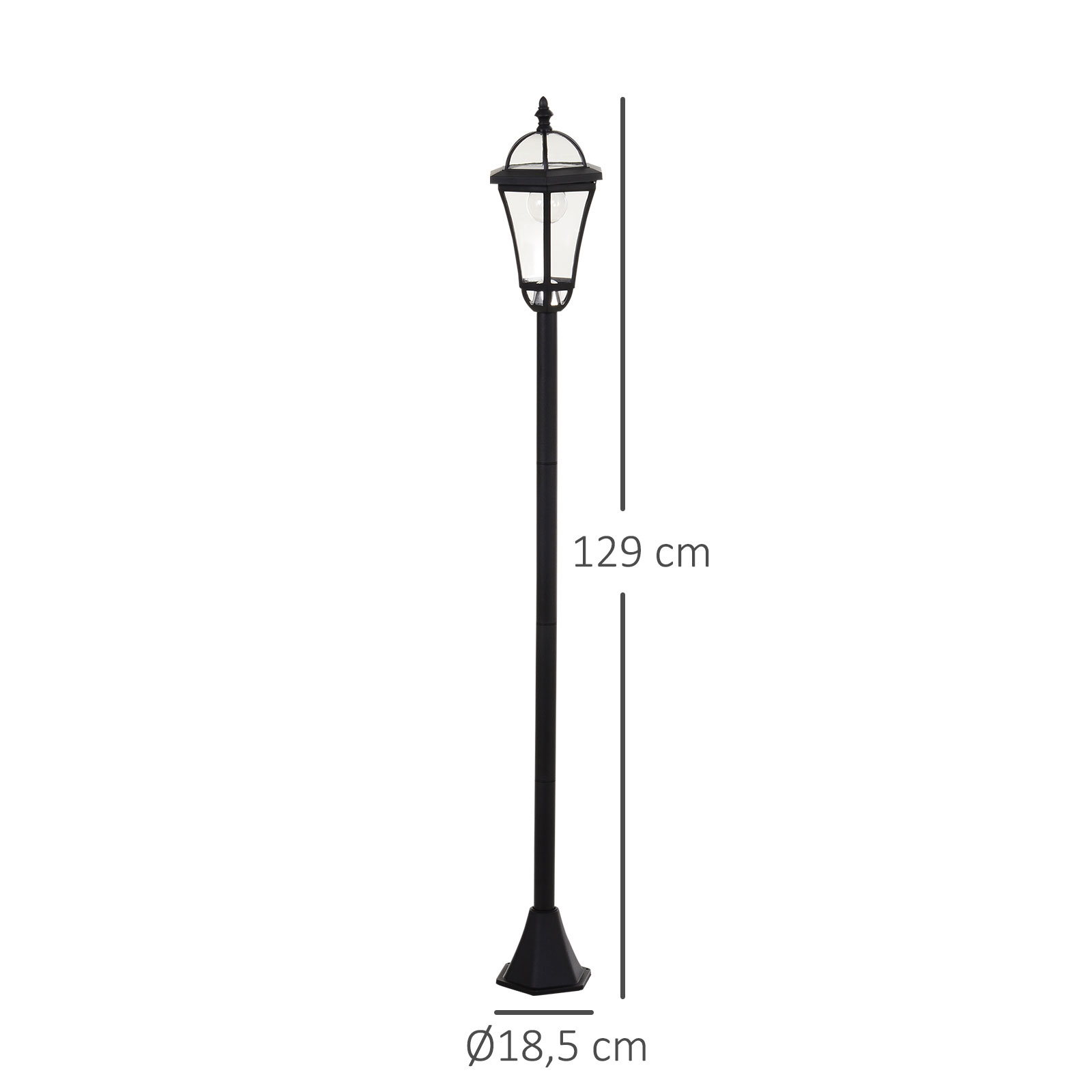 2 Candeeiros solares de jardim com 2 luzes LED branca impermeável IP44 ligação automática conjunto de 2 candeeiros de exterior para caminho terraço pátio 18,5x18,5x129 cm preto