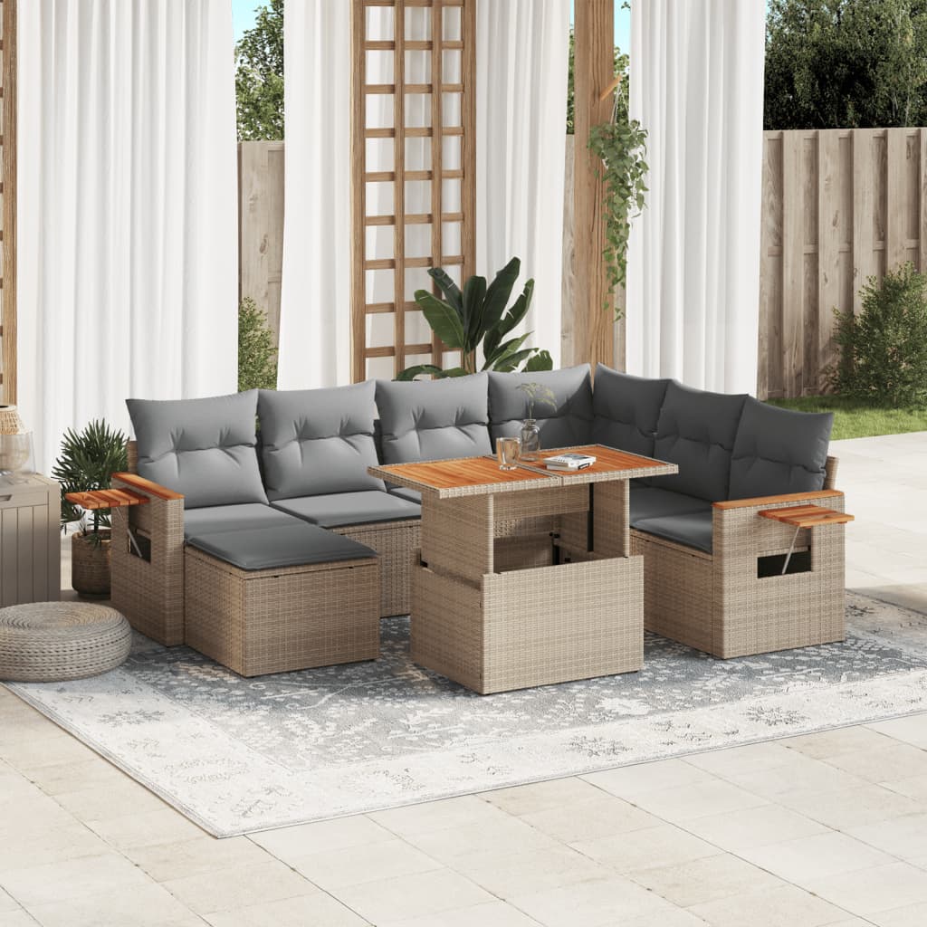 8 Pcs conjunto de sofás p/ jardim com almofadões vime PE bege