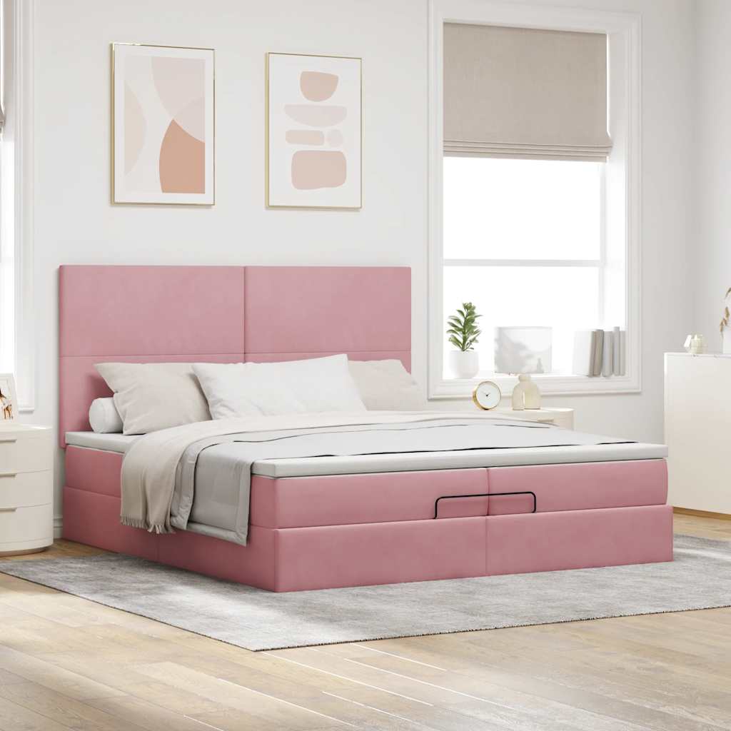 Moldura de cama otomana com colchão rosa 200x200cm veludo