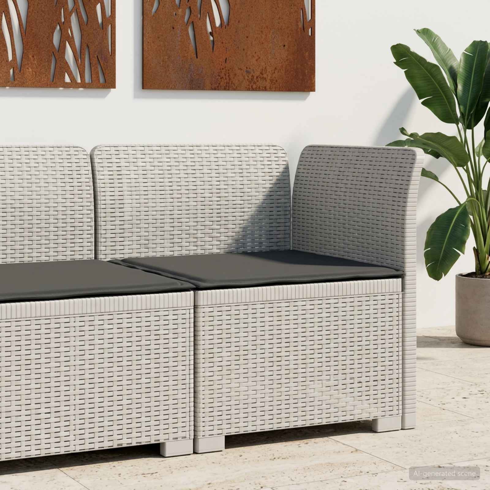 Sofá de jardim 1 lugar com almofada look rattan PP branco