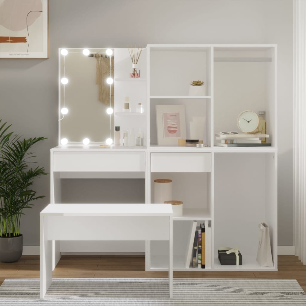 Conjunto toucador com leds madeira processada branco