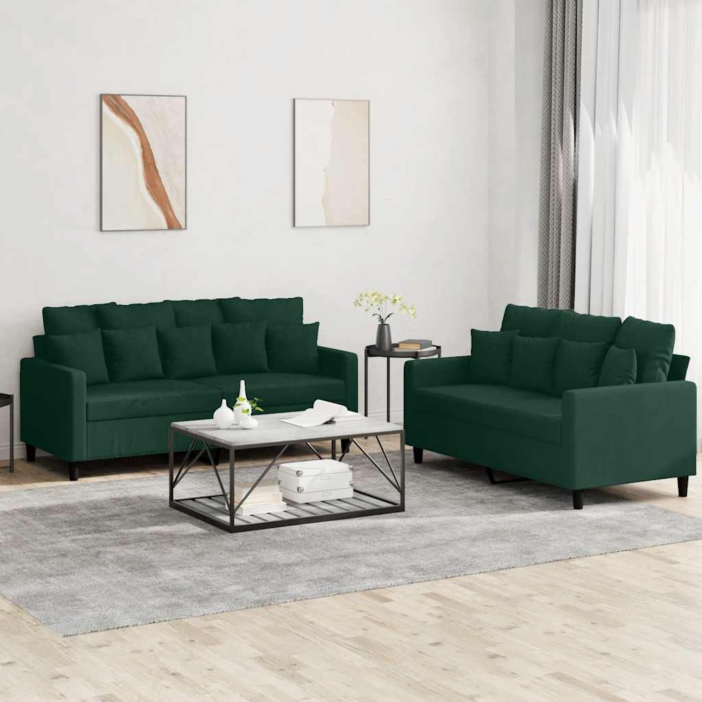 2 Pcs conjunto de sofás com almofadões veludo verde-escuro
