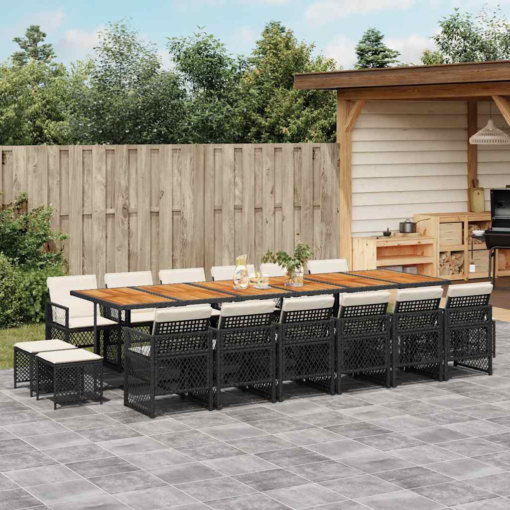 17 Pcs conjunto de jantar p/ jardim c/ almofadões vime PE preto