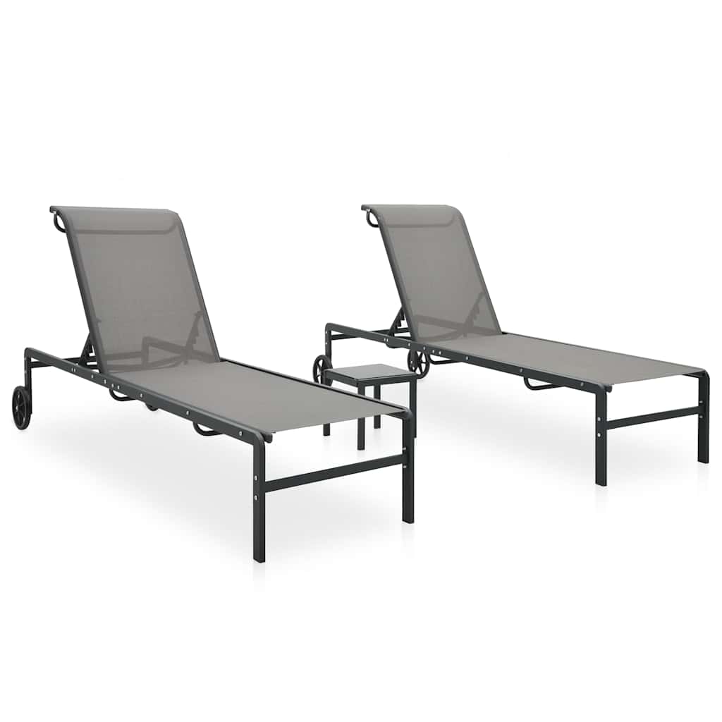 Espreguiçadeiras com mesa 2 pcs textilene e aço