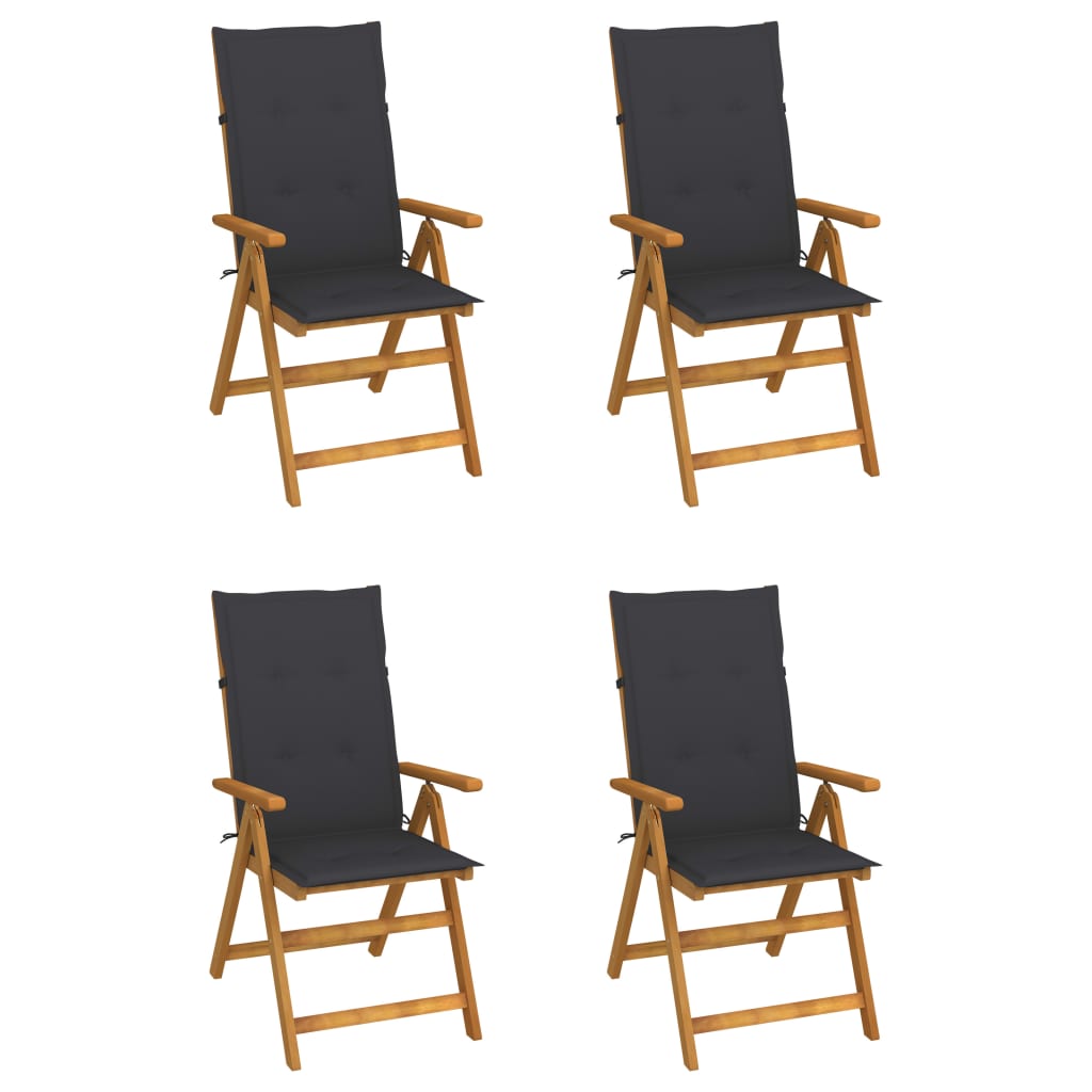 Cadeiras jardim reclináveis c/ almofadões 4 pcs acácia maciça