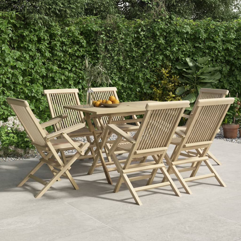 7 Pcs conjunto de jantar p/ jardim madeira de teca maciça cinza