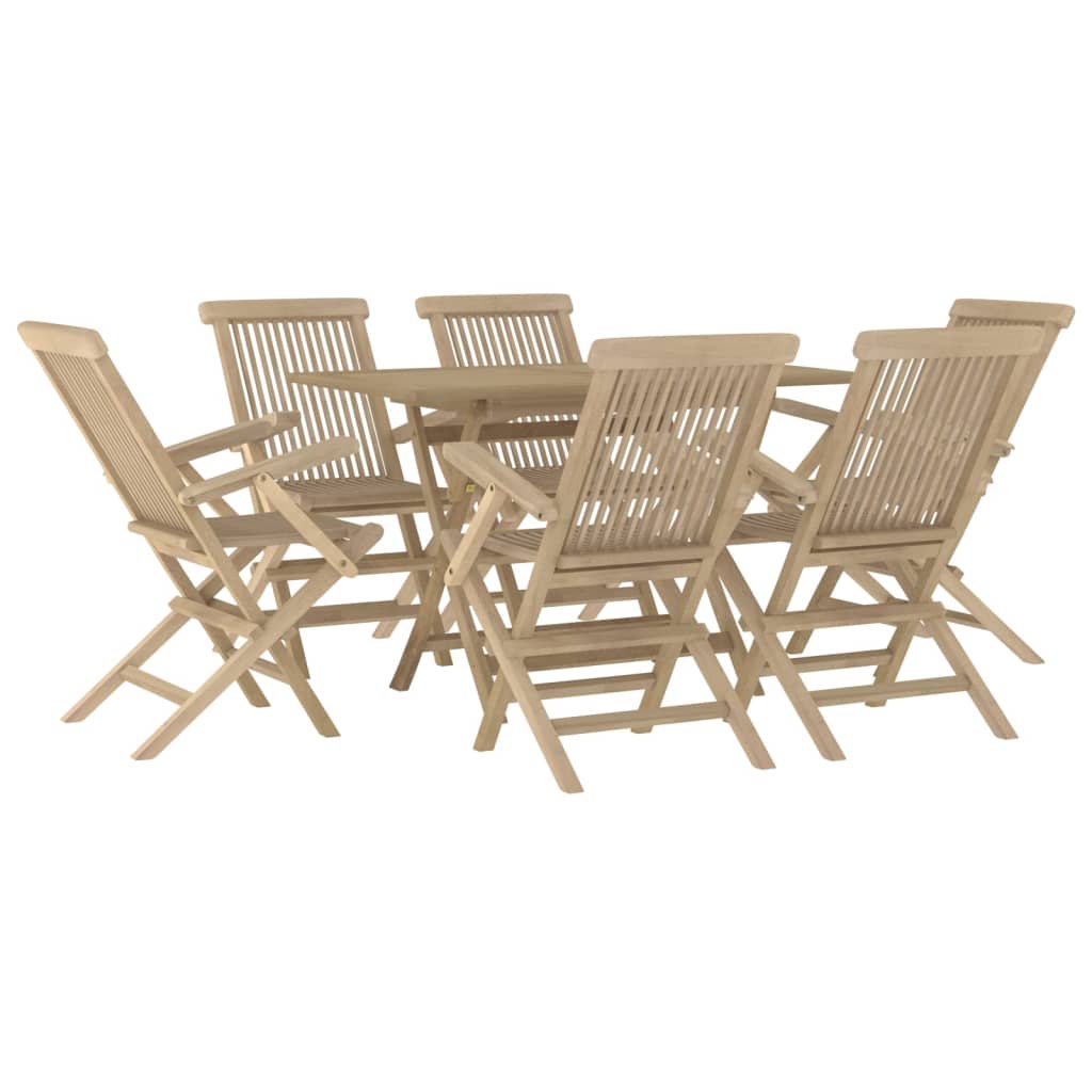 7 Pcs conjunto de jantar p/ jardim madeira de teca maciça cinza