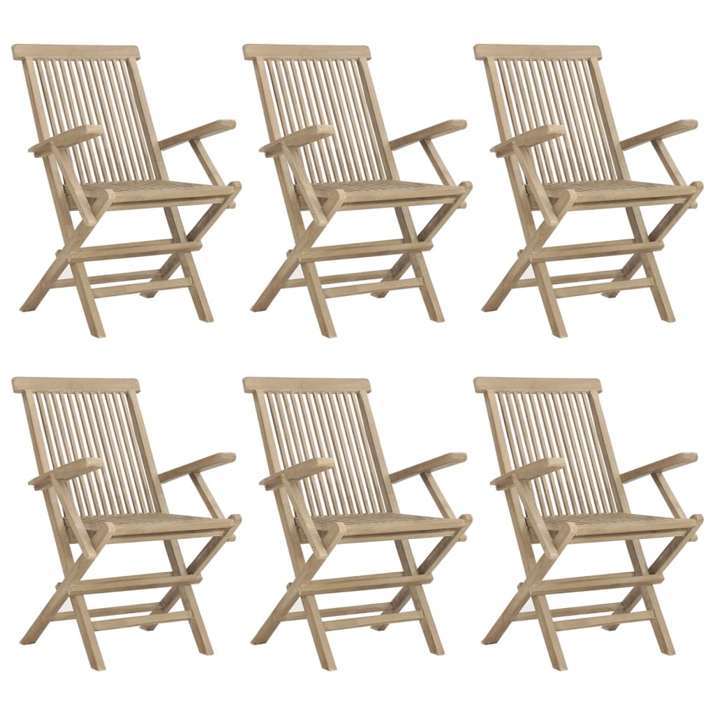 7 Pcs conjunto de jantar p/ jardim madeira de teca maciça cinza