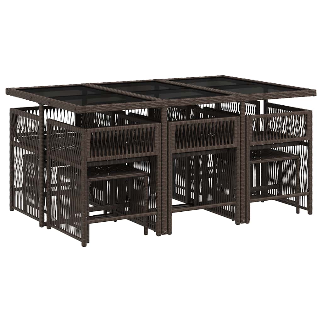 11 Pcs conjunto jantar p/ jardim c/ almofadões vime PE castanho