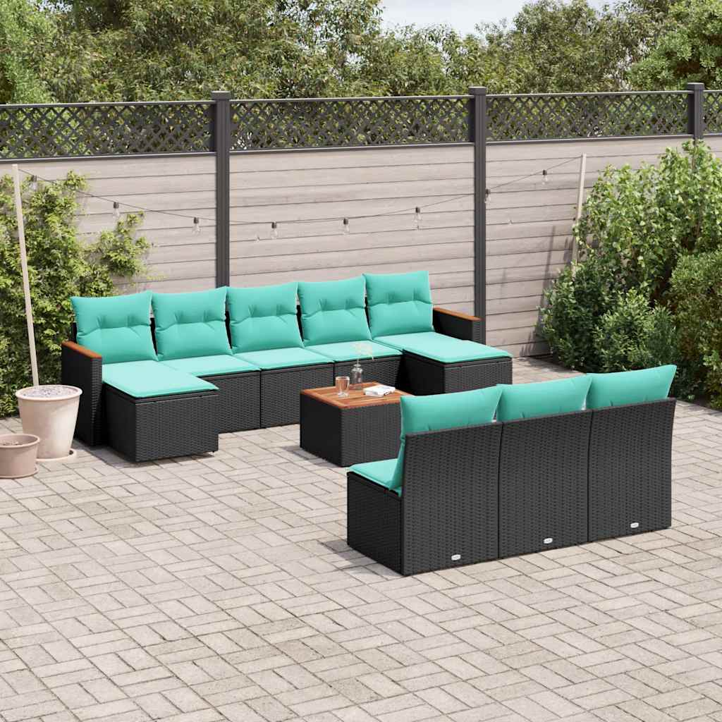 Conjunto de sofá de jardim com 11 peças e almofadas em rattan sintético preto