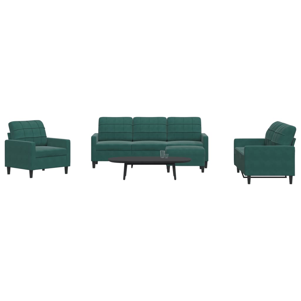 4 Pcs conjunto de sofás com almofadões veludo verde-escuro