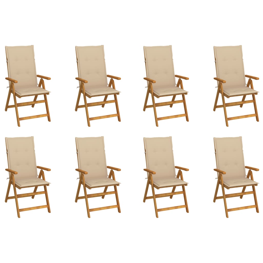 Cadeiras de jardim dobráveis c/ almofadões 8 pcs acácia maciça