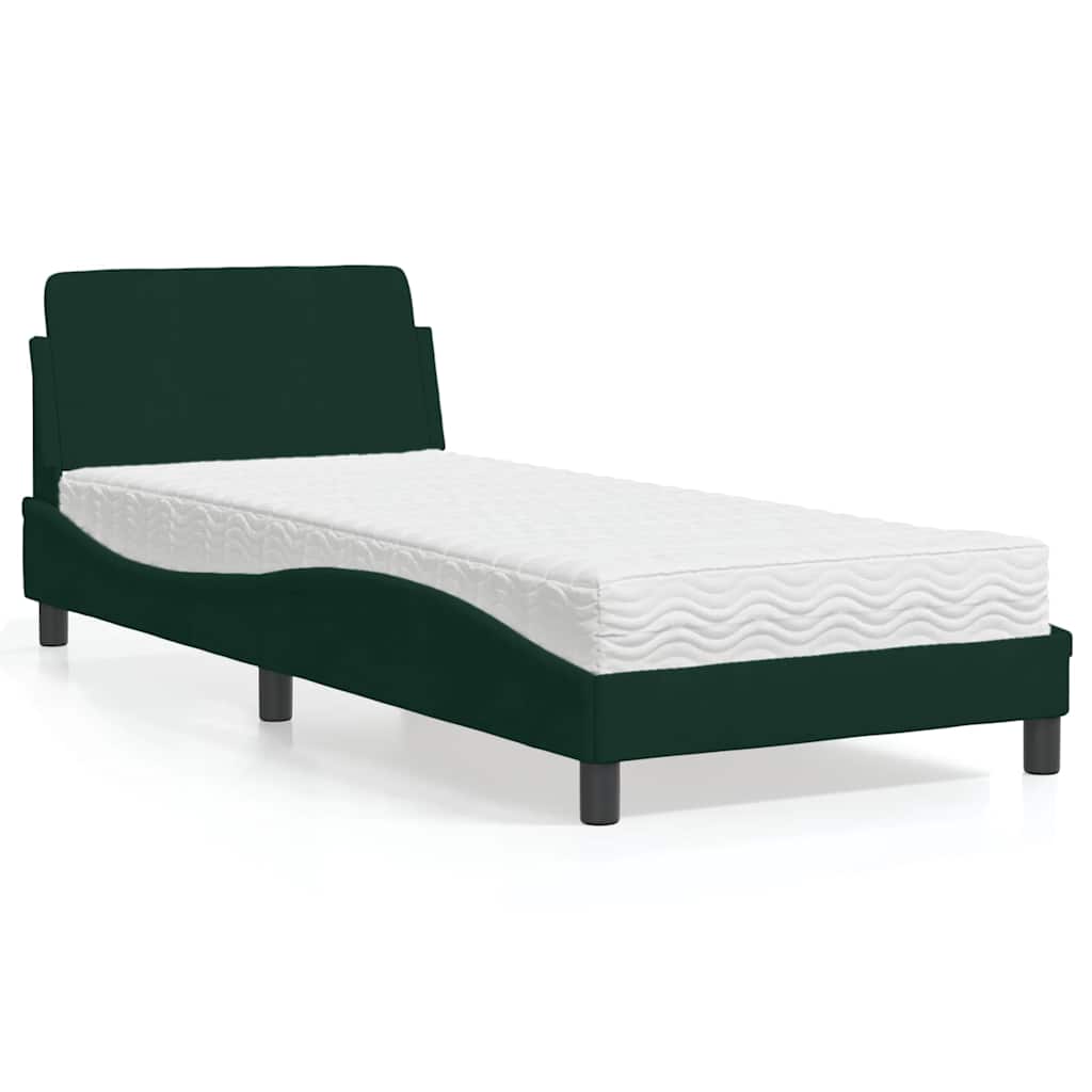 Cama com colchão dover 90x200 cm veludo verde-escuro