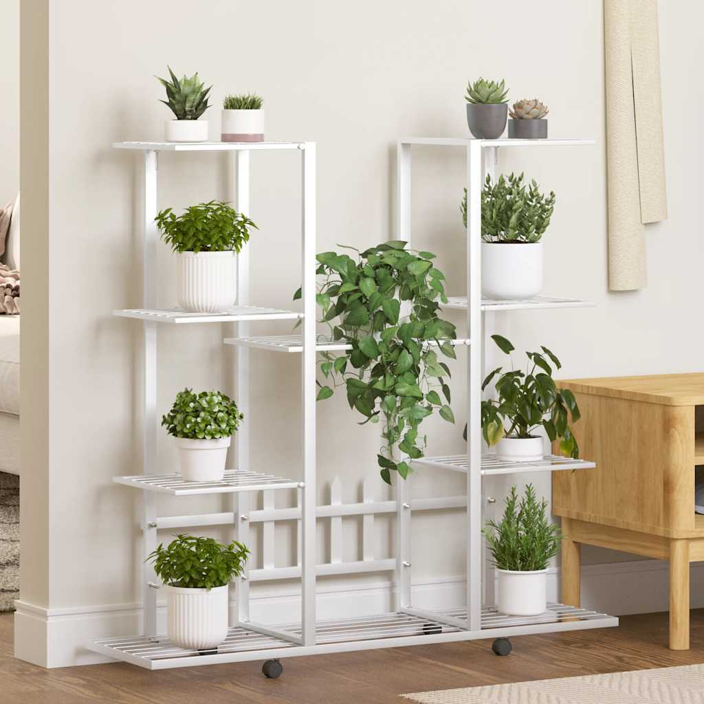 Suporte de vasos c/ rodas 94,5x24,5x91,5 cm ferro branco
