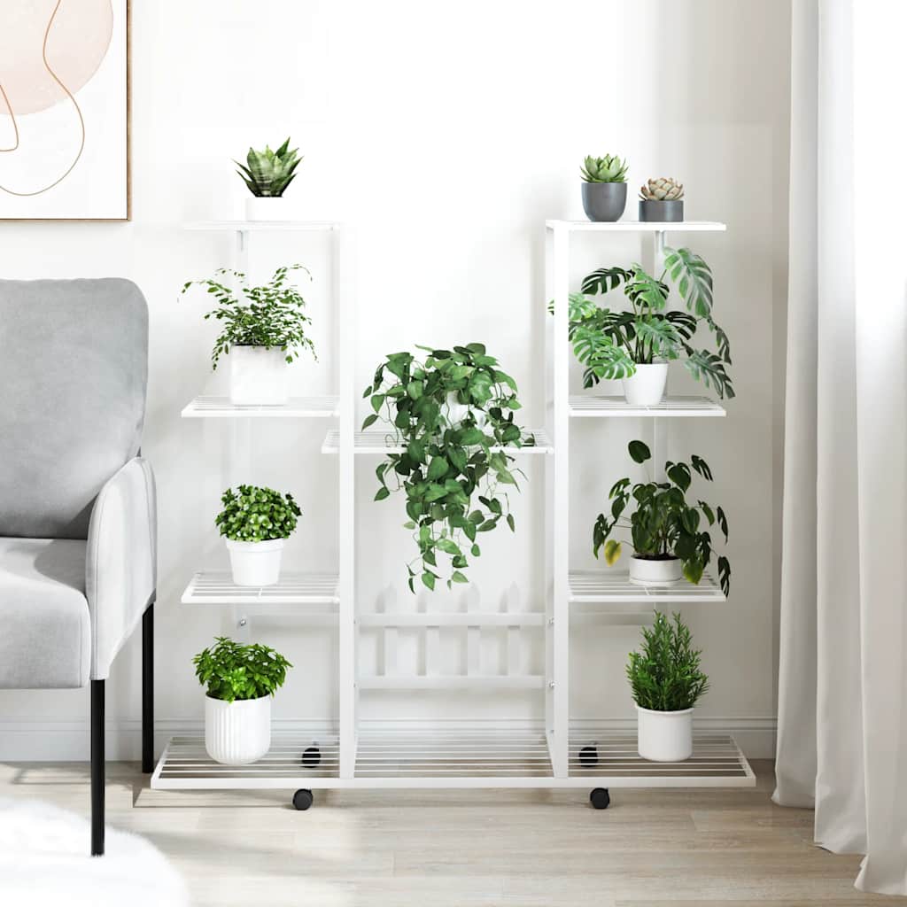 Suporte de vasos c/ rodas 94,5x24,5x91,5 cm ferro branco