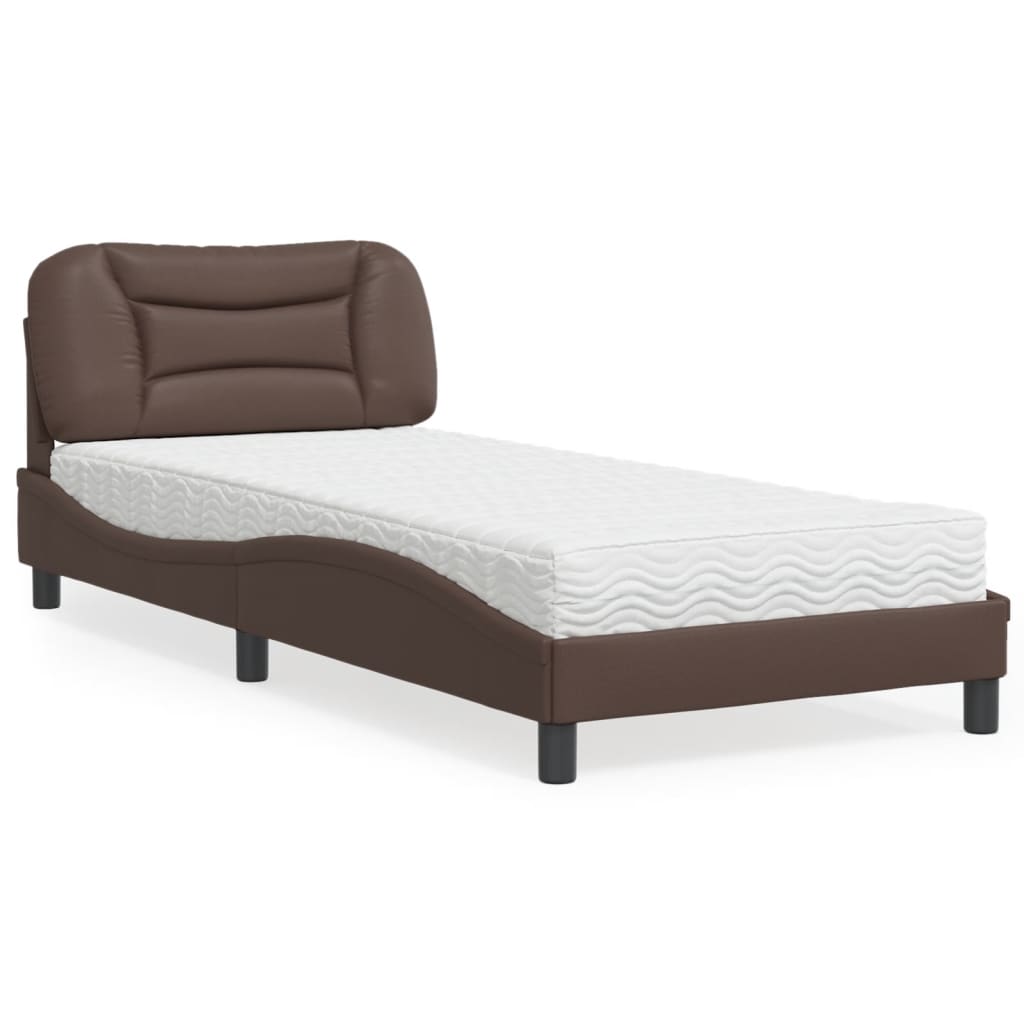 Cama com colchão hvar 80x200 cm couro artificial castanho