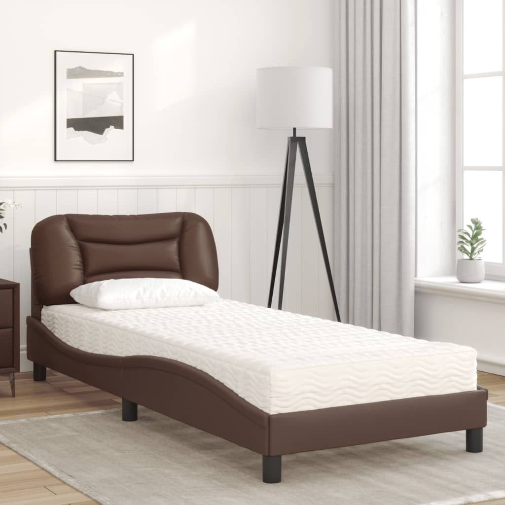 Cama com colchão hvar 80x200 cm couro artificial castanho