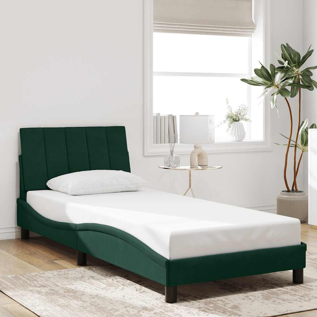 Estrutura de cama sem colchão hanko 90x190 cm veludo verde-escuro