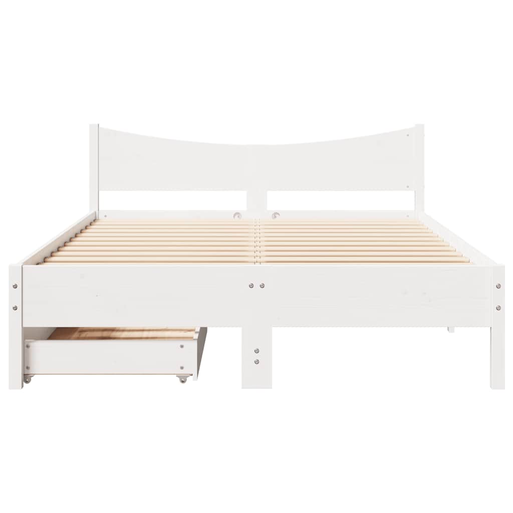 Estrutura de cama c/ gavetas 140x200 cm pinho maciço branco