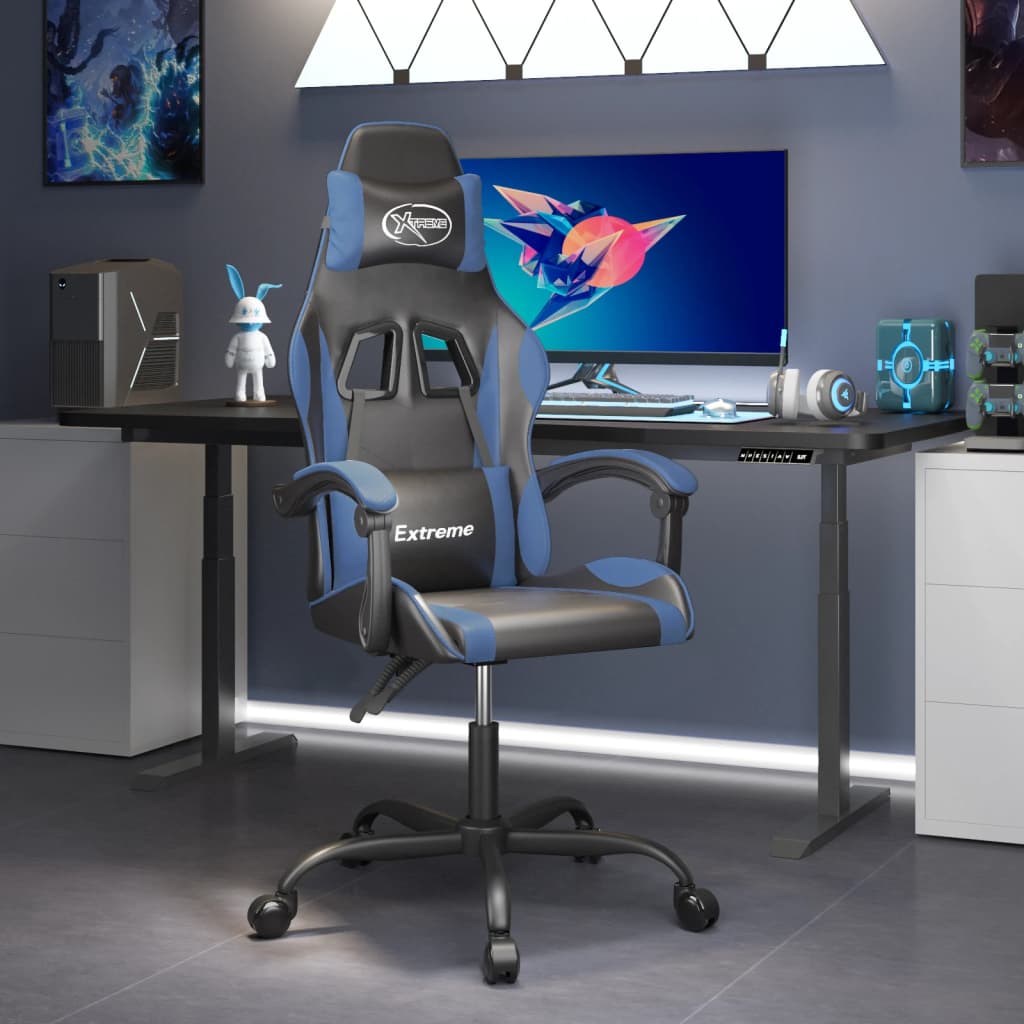 Cadeira de gaming couro artificial preto e azul