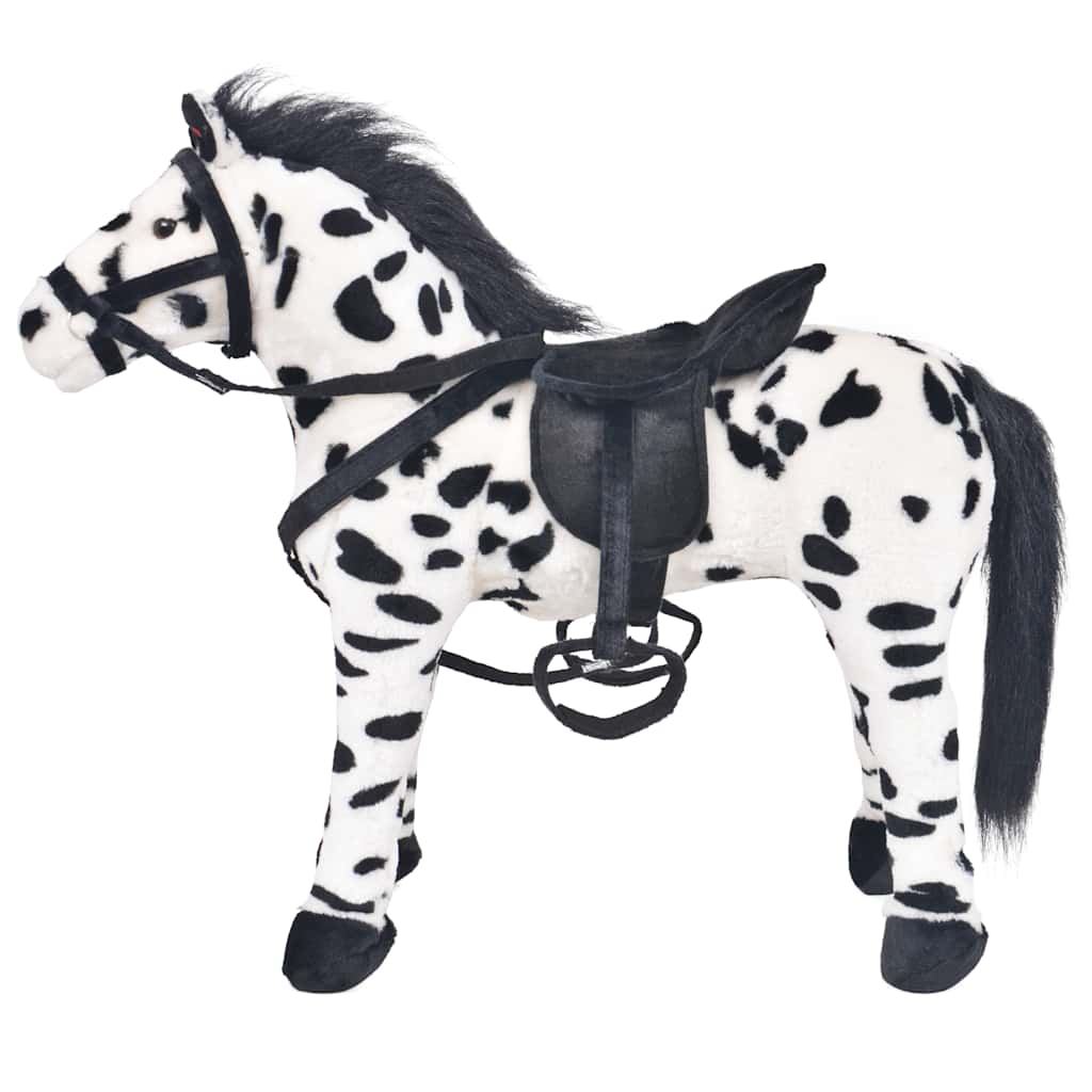 Brinquedo de montar cavalo peluche preto e branco xxl
