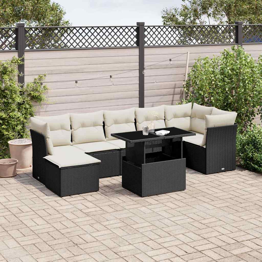 8 Pcs conjunto sofás de jardim com almofadões vime PE preto