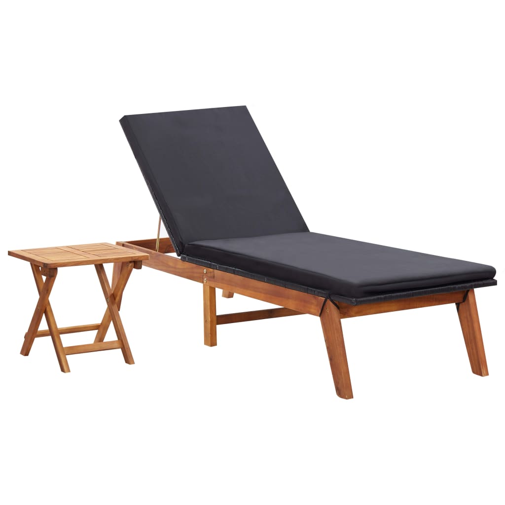 Espreguiçadeira com mesa vime PE e madeira acácia maciça