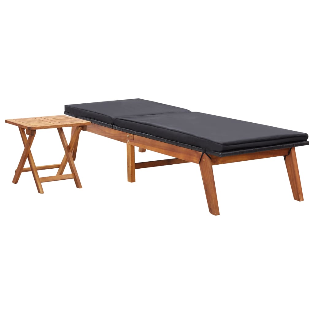 Espreguiçadeira com mesa vime PE e madeira acácia maciça