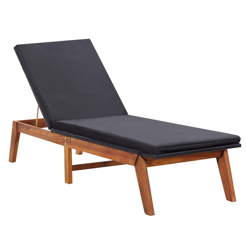 Espreguiçadeira com mesa vime PE e madeira acácia maciça