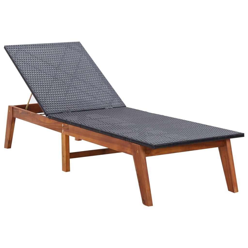 Espreguiçadeira com mesa vime PE e madeira acácia maciça