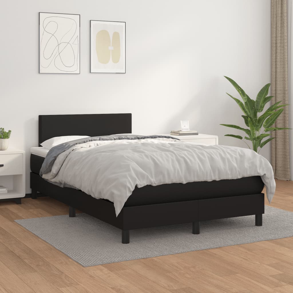 Cama boxspring com colchão 120x190 cm couro artificial preto