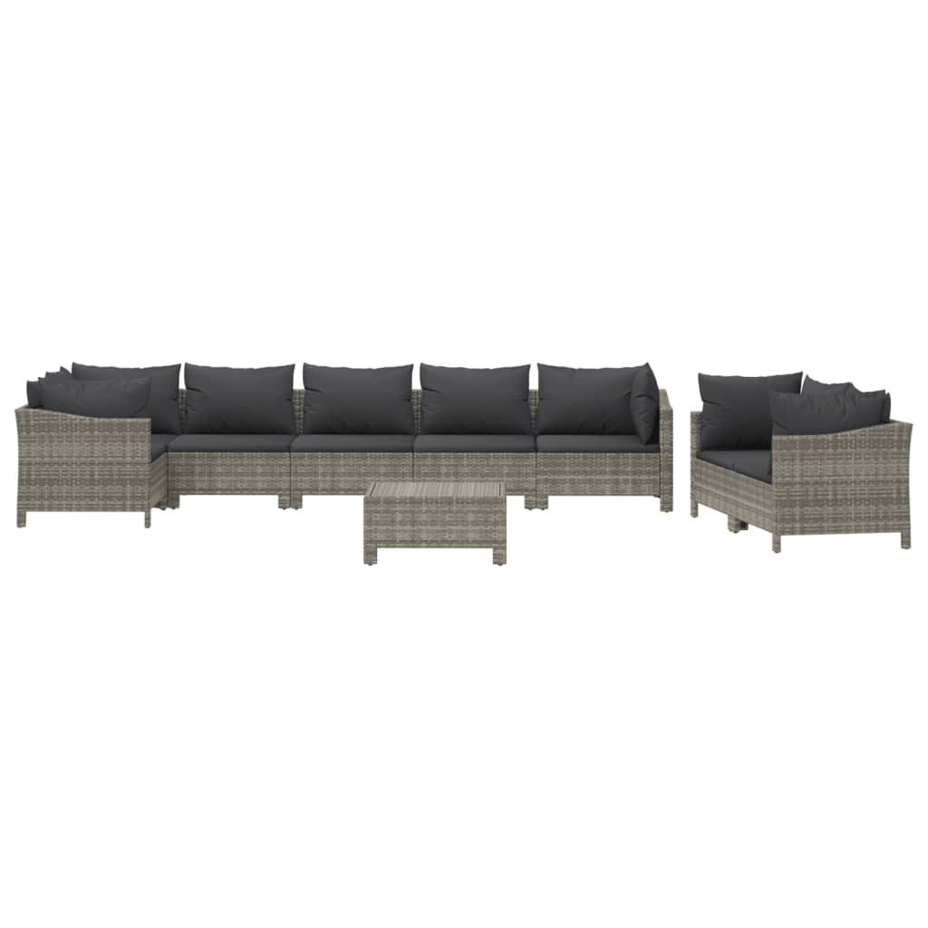 9 Pcs conjunto lounge de jardim c/ almofadões vime PE cinzento