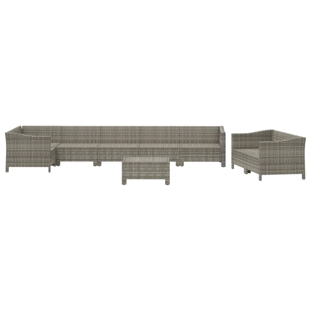9 Pcs conjunto lounge de jardim c/ almofadões vime PE cinzento