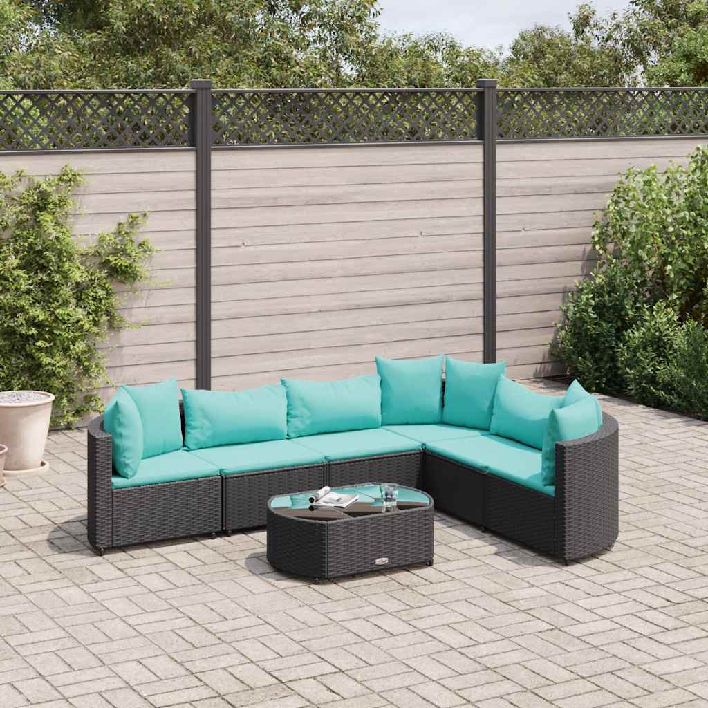 7 Pcs conjunto de sofás p/ jardim c/ almofadões vime PE preto