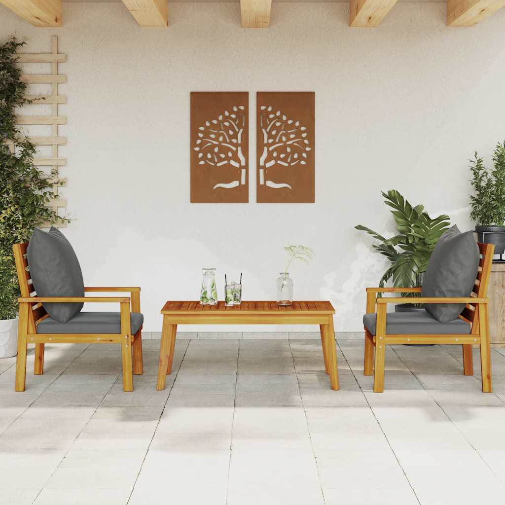 3 Pcs conjunto lounge de jardim c/ almofadões acácia maciça